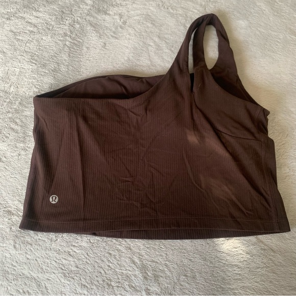Lululemon Ribbed Nulu Asymmetrical Yoga Bra Light Support Java Sz 12 Brown - Picture 6 of 7